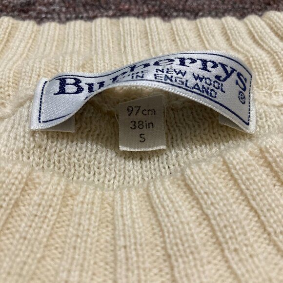 Vintage Burberrys 100% Pure New Wool Sweater Men's Small Cream Elbow Patches - Picture 4 of 16